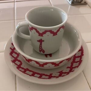 Charming Giraffe Kids Cup and Saucer Set - Pink and White